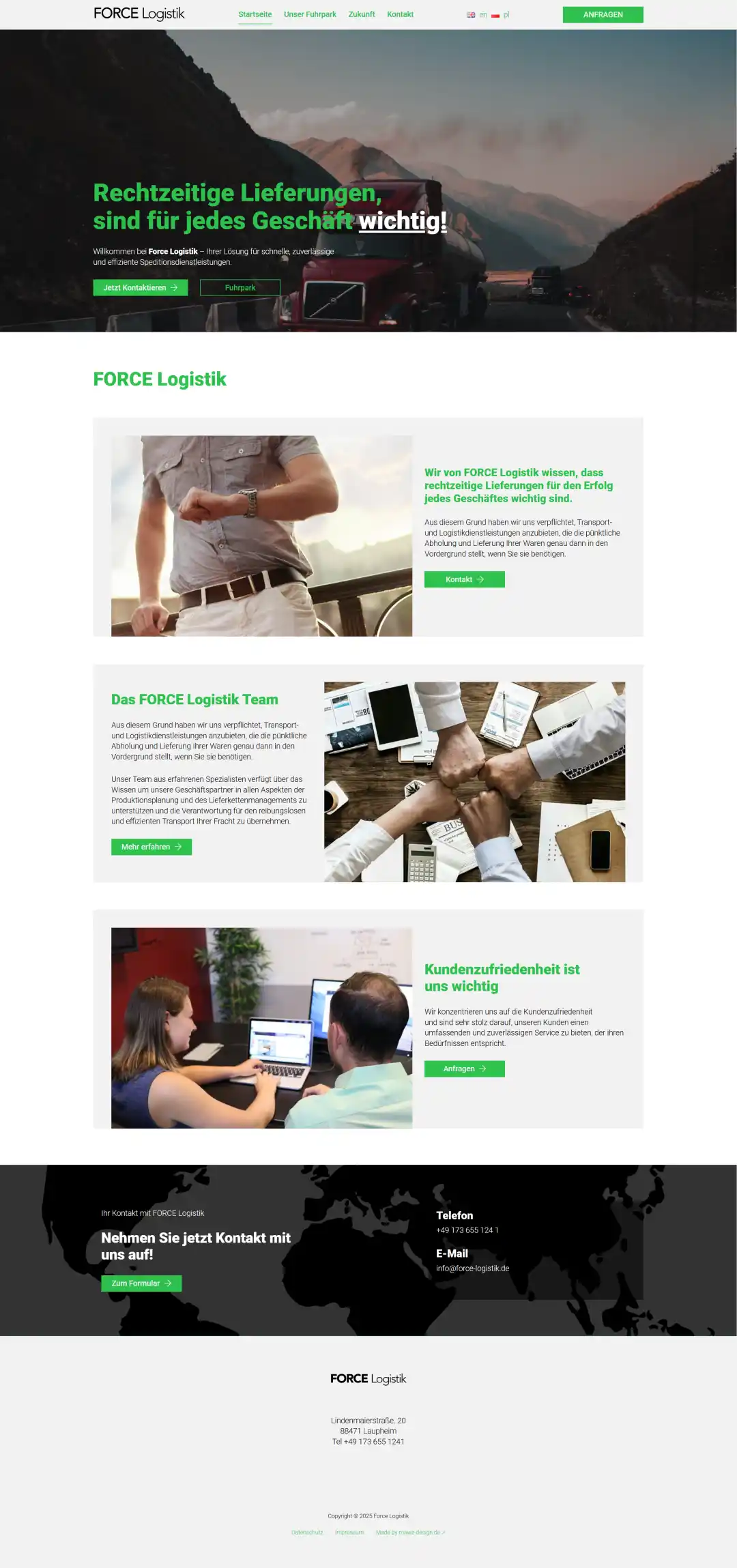Webseite Force Logistik, gestaltet von MaWe Design