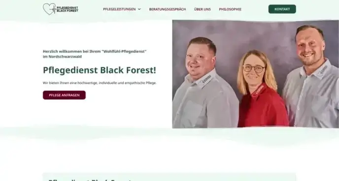 Webseite Pflegedienst Black Forest, gestaltet von MaWe Design