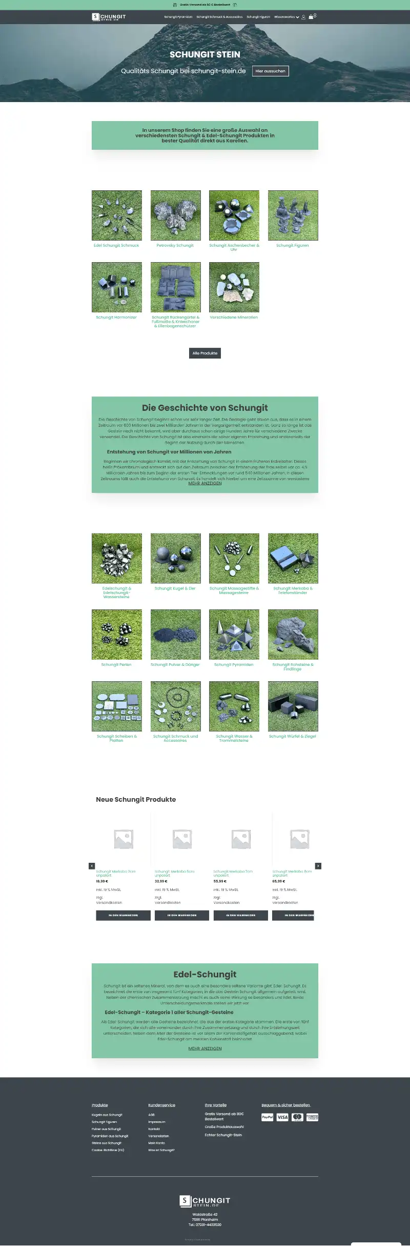 Webseite Schungit Stein, gestaltet von MaWe Design