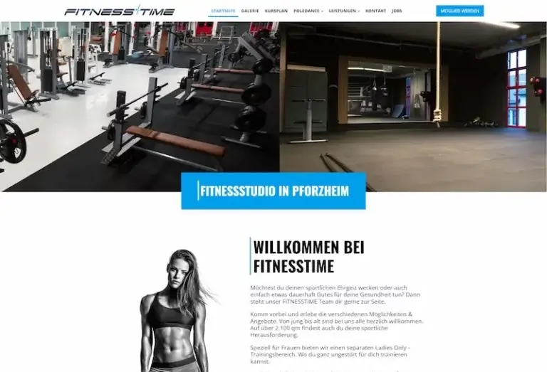 Beispiel einer von MAWE Design erstellten Fitness-Website (Fitnesstime, Pforzheim)